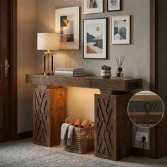 63-Inch Console Table with LED Light & Charging Station
