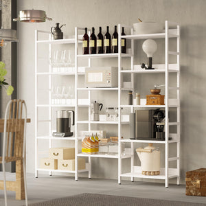 Triple Wide 5-Tier Industrial Bookshelf with Metal Frame