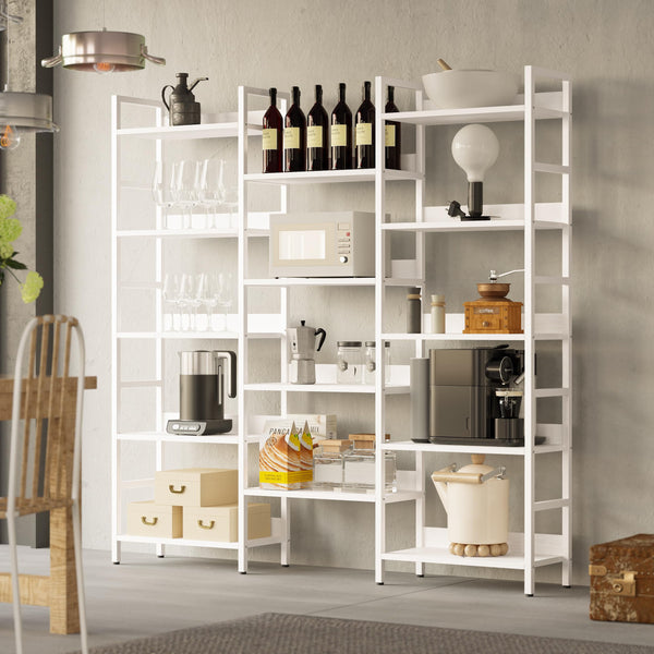 Triple Wide 5-Tier Industrial Bookshelf with Metal Frame