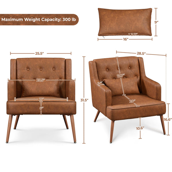 PU Leather Accent Armchair Set of 2 with Lumbar Pillow