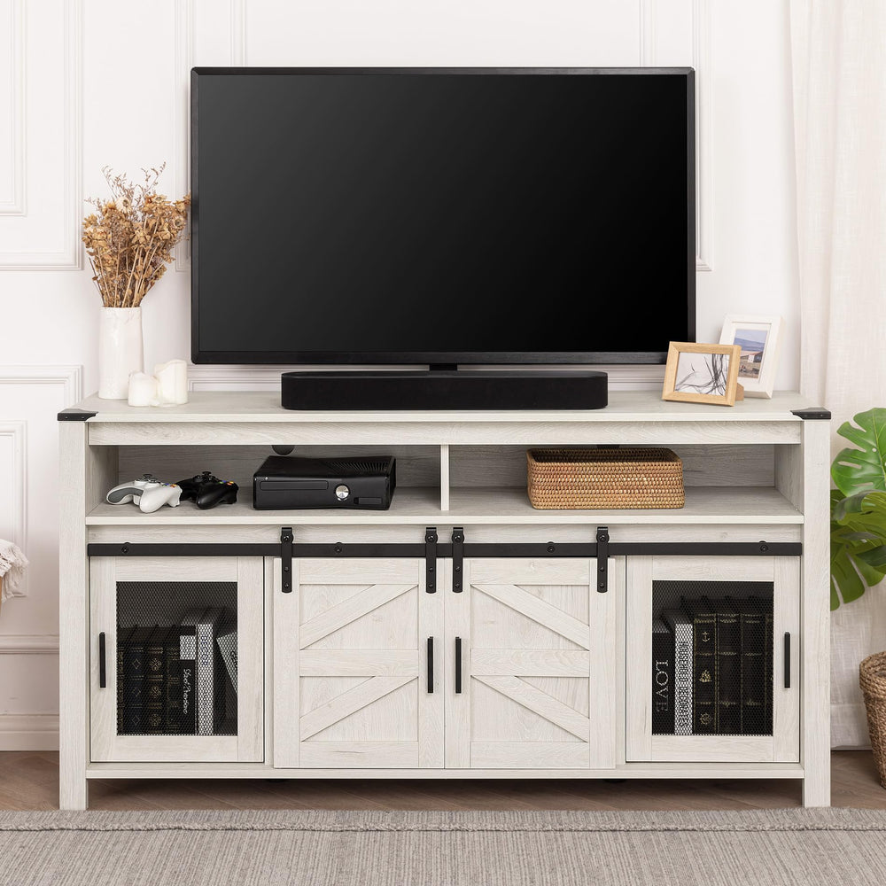 Farmhouse TV Stand with Sliding Barn Doors