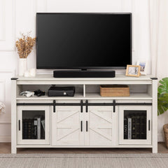 Farmhouse TV Stand with Sliding Barn Doors