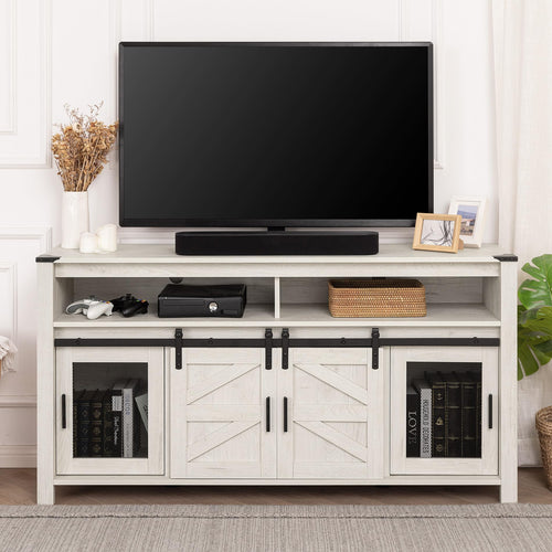 Farmhouse TV Stand with Sliding Barn Doors