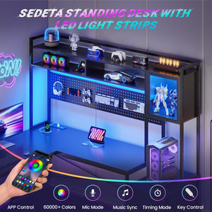 L-Shaped Gaming Desk with Drawers, LED Lights & Power Outlet