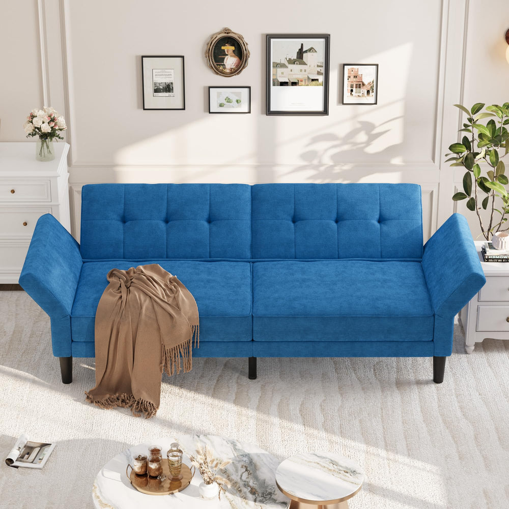 Convertible Futon Sofa Bed with Adjustable Backrest & Armrest – Royal Blue