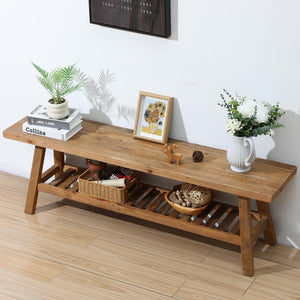 Rustic Reclaimed Wood Entryway Bench with Storage Shelf