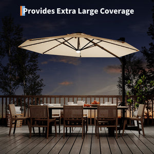 10 ft Cantilever Patio Umbrella with Solar LED Lights & 360° Rotation