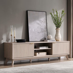 70" Mid Century Modern Fluted TV Stand with Storage Cabinets