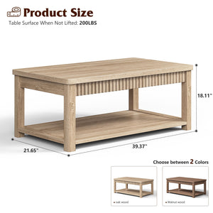 Wave-Edge Coffee Table with 2-Tier Storage