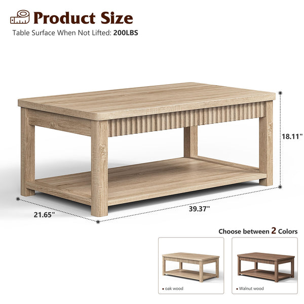Wave-Edge Coffee Table with 2-Tier Storage