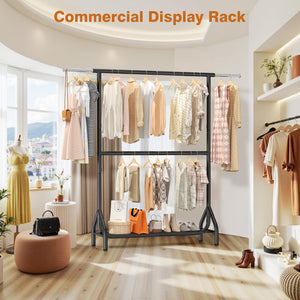 Double Rod Clothing Rack with Storage Shelves