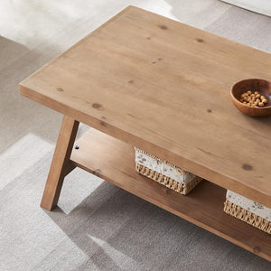 Rustic Farmhouse Coffee Table with 2-Tier Storage Shelf