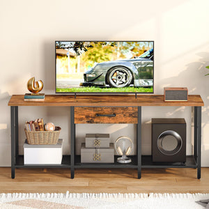 TV Stand for 55 Inch TVs with Fabric Drawer and Open Shelves