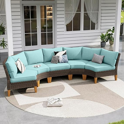 5-Piece Half Moon Outdoor Wicker Sectional Sofa Set