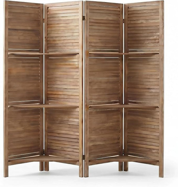 4-Panel Folding Room Divider with Shelves