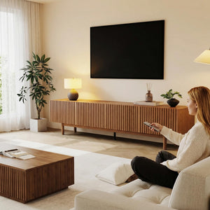 Mid-Century Modern TV Stand for 70-100 Inch TVs with Storage