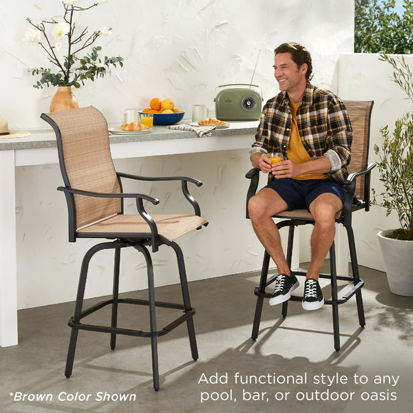 Swivel Outdoor Bar Stools with All-Weather Mesh — Set of 2
