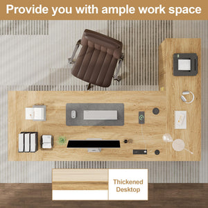 L-Shaped Executive Desk with Drawers, File Cabinet & Power Outlet – Walnut