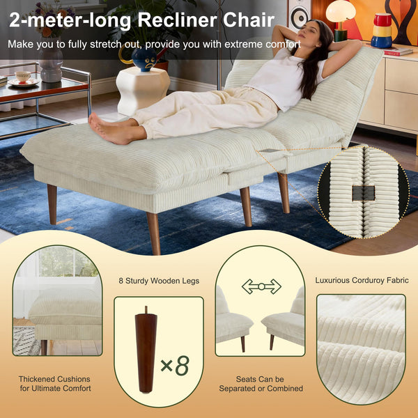 Convertible Futon Sofa Bed with Adjustable Backrest – 75 Inch Corduroy Loveseat