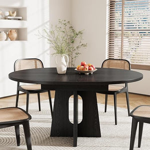 Expandable Round Dining Table 43–59 Inch with Cross Pedestal