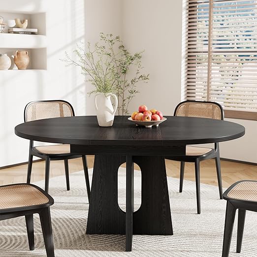 Expandable Round Dining Table 43–59 Inch with Cross Pedestal