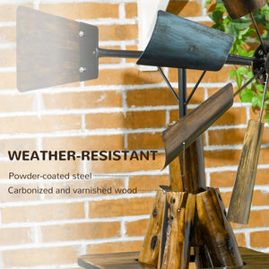 Windmill Weathervane with Bottom Shelf – Rustic Outdoor Fir Wood & Steel