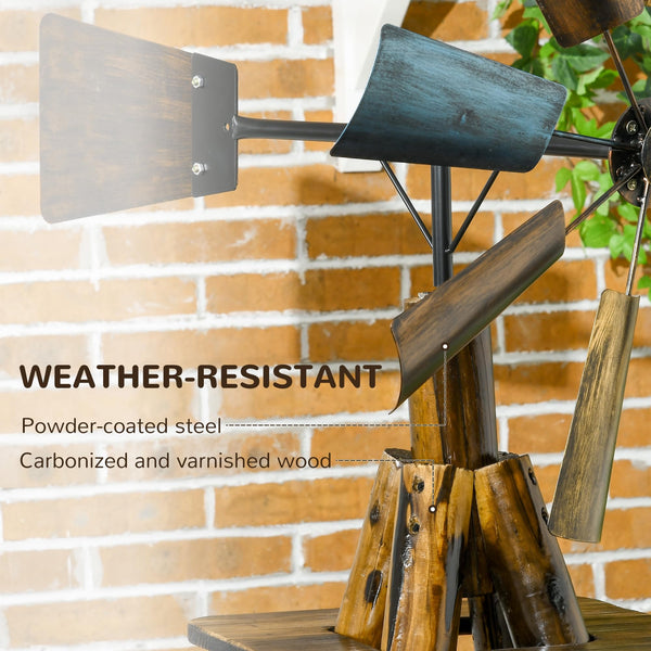 Windmill Weathervane with Bottom Shelf – Rustic Outdoor Fir Wood & Steel