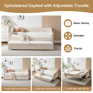 Twin Velvet Daybed with Pop-Up Trundle & USB Ports