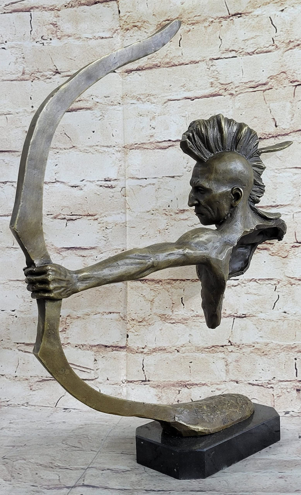 Native American Warrior Bronze Sculpture with Marble Base