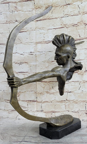 Native American Warrior Bronze Sculpture with Marble Base