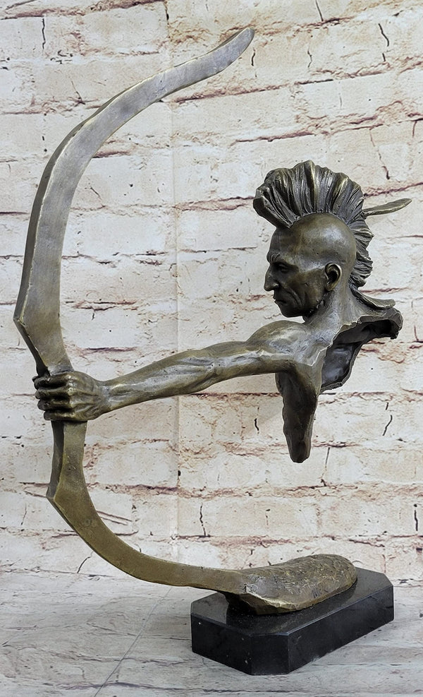 Native American Warrior Bronze Sculpture with Marble Base