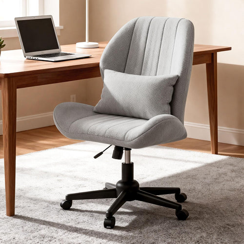 Armless Cross-Legged Swivel Desk & Vanity Chair with Wheels