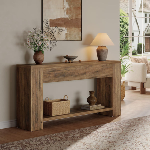 70.9" Farmhouse Fluted Console Table with 2-Tier Storage