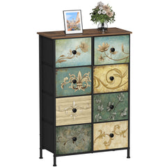 Narrow Dresser with Retro Floral Fabric Drawers