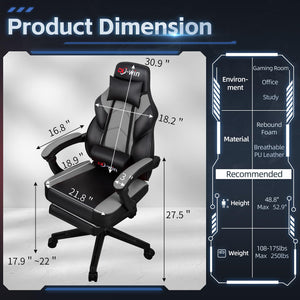 Big & Tall Gaming Chair with Footrest, Massage Lumbar Support & 360° Swivel