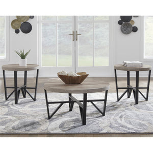 3-Piece Coffee Table & End Table Set – Light Brown & Black