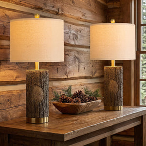 Rustic Farmhouse Table Lamp Set with USB Charging Ports