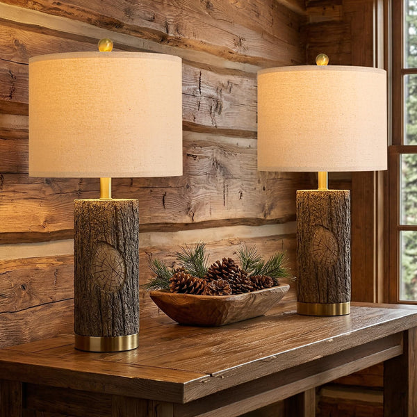 Rustic Farmhouse Table Lamp Set with USB Charging Ports