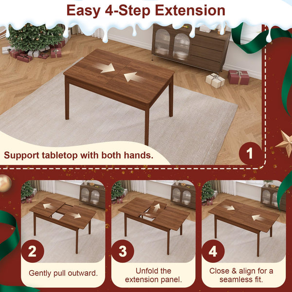 Extendable Solid Wood Dining Table, Seats 4 to 8