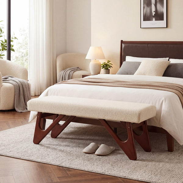 Upholstered Entryway Bench with Cat-Ear Solid Wood Legs