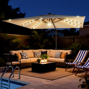 10 ft Square Cantilever Patio Umbrella with Solar Lights & Base
