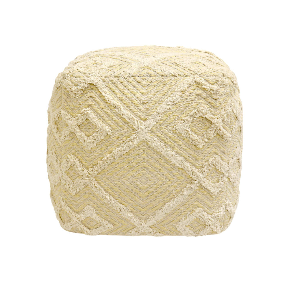 Square 100% Cotton Hand-Woven Pouf Ottoman – Yellow & Ivory