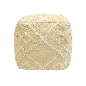 Square 100% Cotton Hand-Woven Pouf Ottoman – Yellow & Ivory
