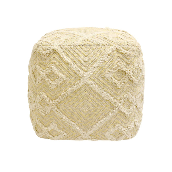 Square 100% Cotton Hand-Woven Pouf Ottoman – Yellow & Ivory