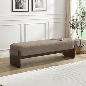 Rectangular Loop Yarn Ottoman Bench with Rubberwood Frame