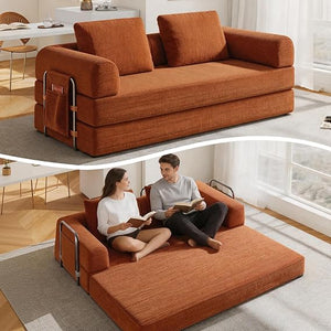 Convertible Sofa Bed with Side Pocket & Corduroy Fabric