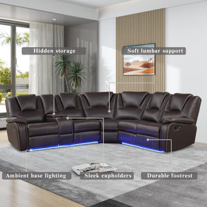 5-Seat Manual Reclining Sectional Sofa with LED Strip & Storage Console