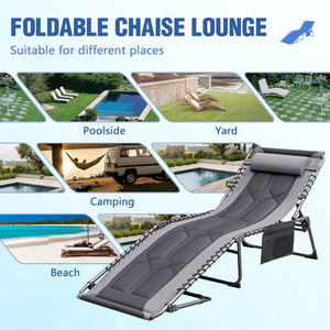 4-Fold Folding Outdoor Chaise Lounge Chair with Pillow & Side Pocket