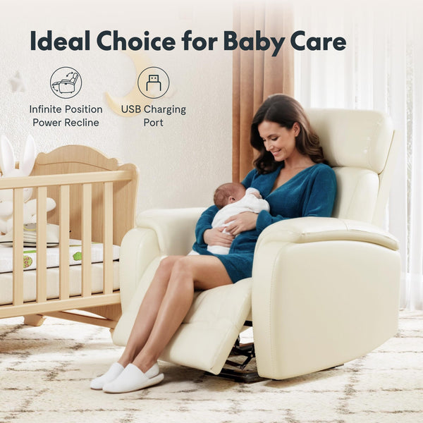 Power Recliner Chair with USB Port – Faux Leather, White