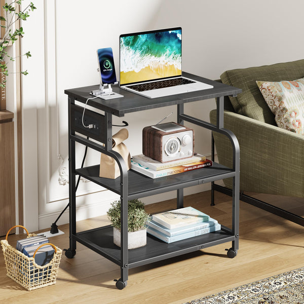 3-Tier Printer Stand with Power Outlet & Rolling Wheels